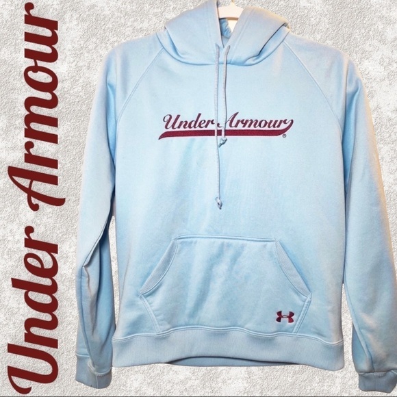 UNDER ARMOUR Fleece Lined Logo Hoodie in Sky Blue & Maroon Red, Size XS - Picture 3 of 7
